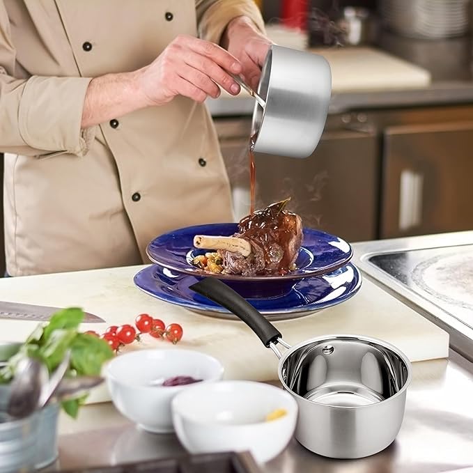 TeamFar 1qt & 2qt Saucepan with Lid, Stainless Steel Small Cooking Pot, Milk Sauce Pan with Long Handle for Home Kitchen, Non-Toxic & Heavy-Duty, Multi-use & Dishwasher Safe