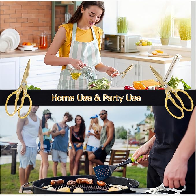 Kitchen Scissors, Heavy Duty Sharp Kitchen Shears Dishwasher Safe, Kitchen Accessories Cooking Shears for Kitchen Meat Chicken Fish Poultry Herb Bread (All Gold), skr-05