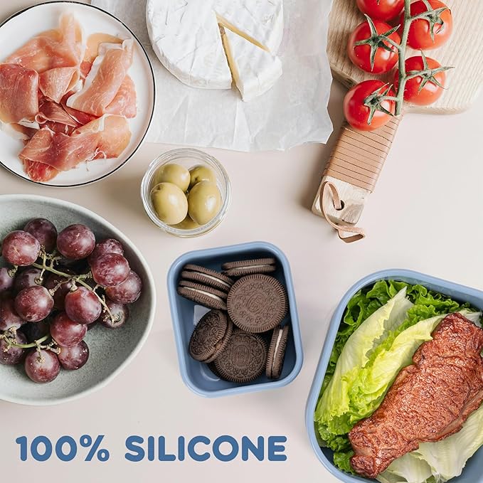 8PCS Silicone Food Storage Containers with Lids,10oz to 51oz,Reusable Leakproof Nesting & Stackable Bento Lunch Box,Microwave Freezer Dishwasher Oven Safe Meal Prep Containers,BPA Free, Slate Blue