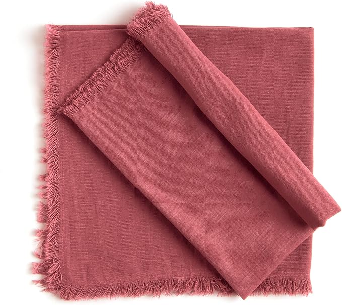 ACCENTHOME Blush Cotton Linen Napkin Set of 6 18x18 inch Dinner Napkins - Washable Soft Premium Hotel Quality Reusable Napkins Perfect Table Napkins for Family Dinners, Weddings & Everyday Use