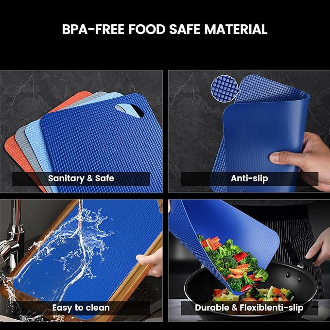 Cutting Boards Large Set of 7, Acacia Wood Charcuterie Chopping Board for Kitchen with Holder Non Slip Feet, Plastic Serving Board Mats, Juice Groove, Reversible Butcher Block for Meat Cheese Bread