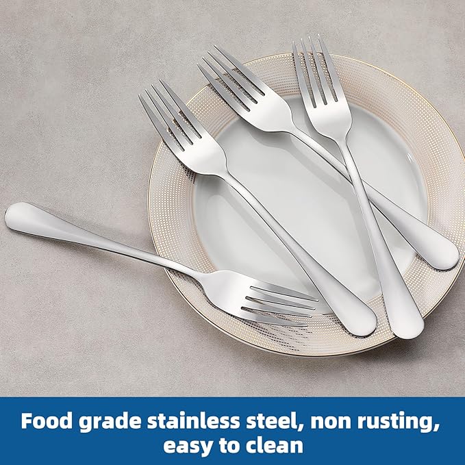 24 Piece Dinner Forks Set, Food-Grade Stainless Steel Forks Silverware, Cutlery Forks, Dessert Forks, Metal Forks for Home, Kitchen or Restaurant, Mirror Polished, Dishwasher Safe - 8 Inch