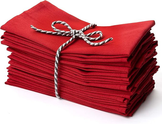 Christmas Red Cloth Dinner Napkins Kitchen Cloth Napkins 12 Pack 18X18 Inches Cotton Blend Soft Fabric with Hemmed Edges Washable Reusable Linen Napkins for Parties Setting Table Decor (Red) by PERLLI