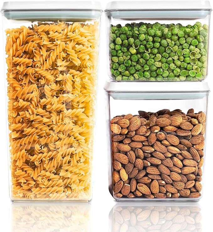 Pop Top Food Storage Containers, Leakproof Pantry Food Storage Containers, Kitchen Storage Containers with Lids Airtight 3-Piece - 3.5Qt/2.1Qt/1.3Qt