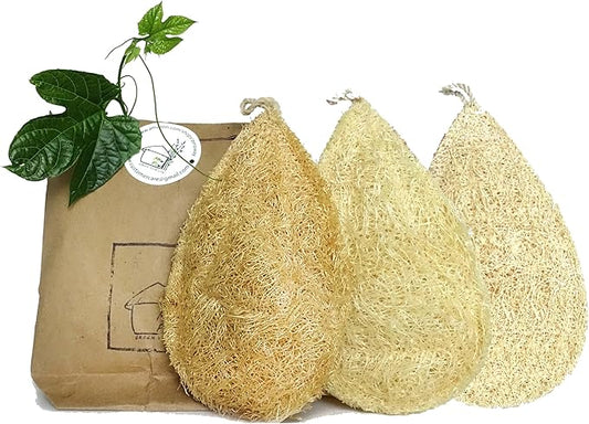 Natural Loofah Dish Sponge Pack 3 Vegetable Scrubber for Kitchen -100% Biodegradable Compostable Dishwashing Scouring Pad Zero Waste Plastic Free Eco Friendly Sustainable