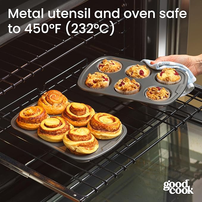 GoodCook Set of 2 Everyday Nonstick Steel Muffin Pan, 6 cup, Gray