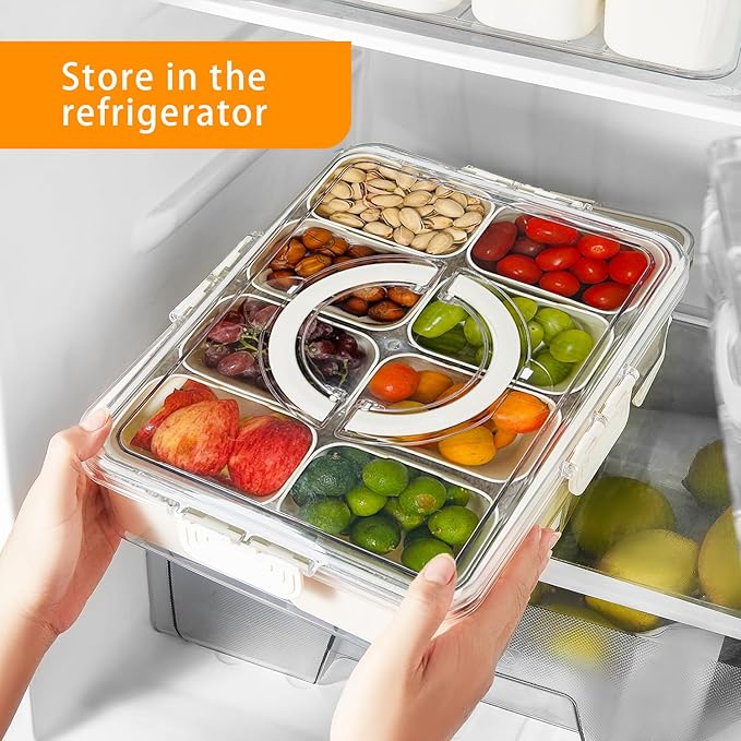 Snackle Box Container Meal Prep Divided Portion Serving Platters and Trays with Lid Handle Reusable Vacation Camping Travel Beach Essentials Food Fruit Veggie Organizers and Storage for Fridge