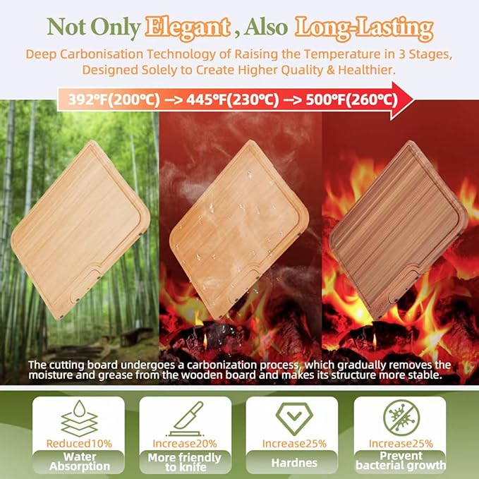 Golf-Fox XL Bamboo Cutting Board - Wood Cutting Board with Stand, Double-Sided: Chopping Board and Charcuterie Board, Kitchen Gift for Home Cooks, For Meat &Fruit