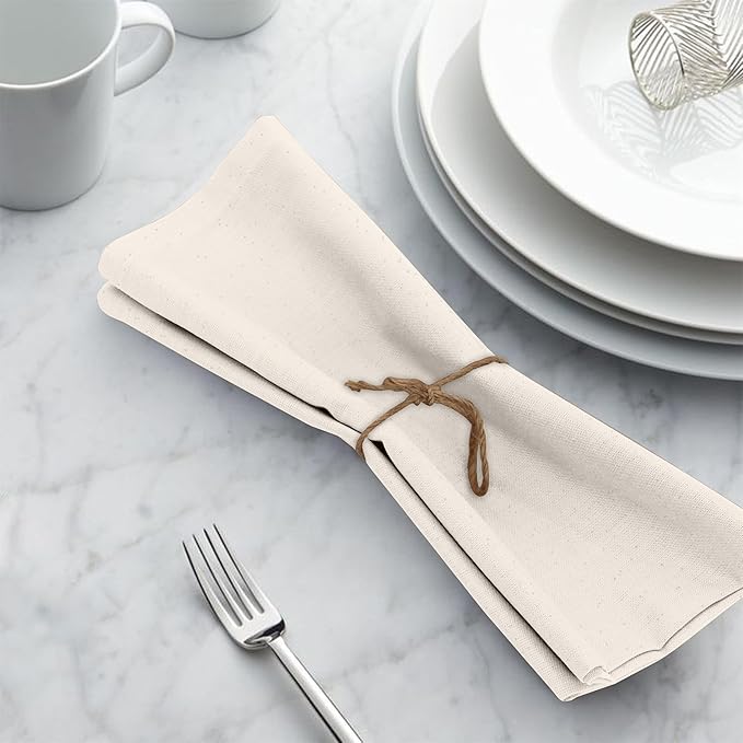 Ruvanti Cloth Napkins Set of 12, 18x18 Inches, Napkin Cloth Washable, Soft & ‎Absorbent 100% Cotton Napkins, Perfect for Wedding, Christmas, ‎Thanksgiving, and Dinner - Natural Color