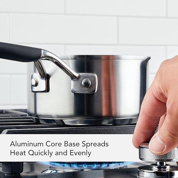 KitchenAid 71018 Stainless Steel Saucepan with Pour Spouts, 1 Quart - Brushed Stainless Steel