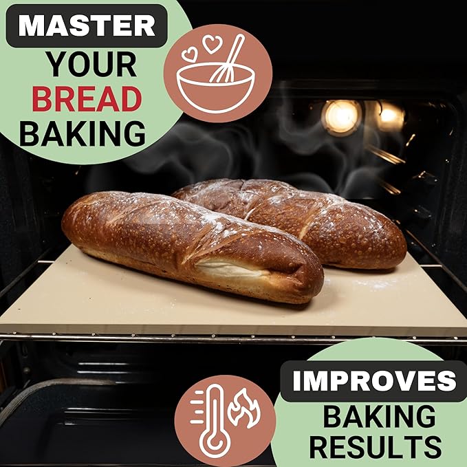 Large Pizza Stone for Oven 20 inch, with Silicone Mat and Dough Tool - Pizza Stone for Grill - Rectangular Pizza Oven Stone for Bread Baking - Thick Heavy Duty Stone 20" x 13.5" x 0.6"