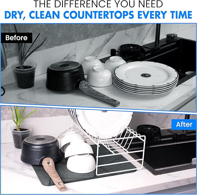 Dagons Stone Dish Drying Mats for Kitchen Counter Ultra Absorbent Ideal Dish Rack Alternative, Perfect Kitchen Essentials for New Home, Durable And Efficient(15.7 x 11.8 x 0.37 inches, Dark Gray)