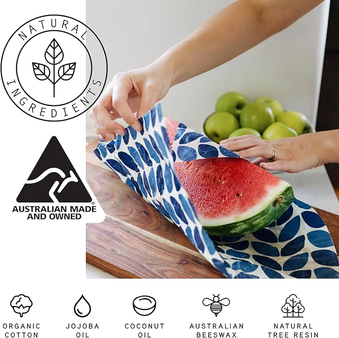 Beeswax Wraps for Food - The Kitchen Collection - Organic Cotton Beeswax Wrap - Reusable Beeswax Food Wrap - Plastic Wrap/Sandwich Bags Alternative - 4 Pack, S, M, L & XL