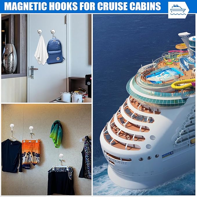 LOVIMAG Hooks, 110lbs+ Magnetic Magnet Hook 2025 Cruise Cabin Ship Essentials Heavy Duty Strong Refrigerator Fridge Hanging for Classroom Beach Vacation Kitchen Grills Home Mug Hanger (3 Pack), Silver