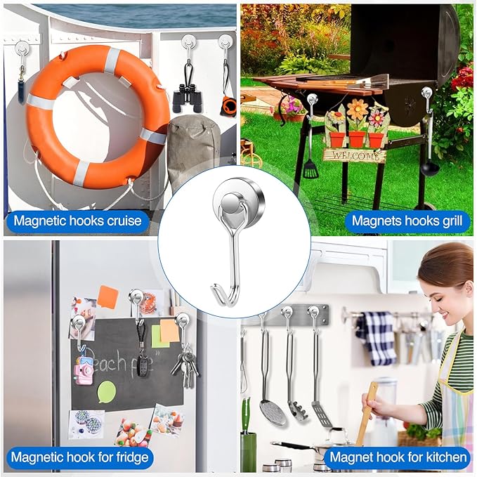 LOVIMAG Hooks, 40lbs+ Magnetic Magnet Hook 2025 Cruise Cabin Ship Essentials Heavy Duty Strong Refrigerator Fridge Hanging for Classroom Beach Vacation Kitchen Grills Home Mug Hanger (20 Pack), Silver