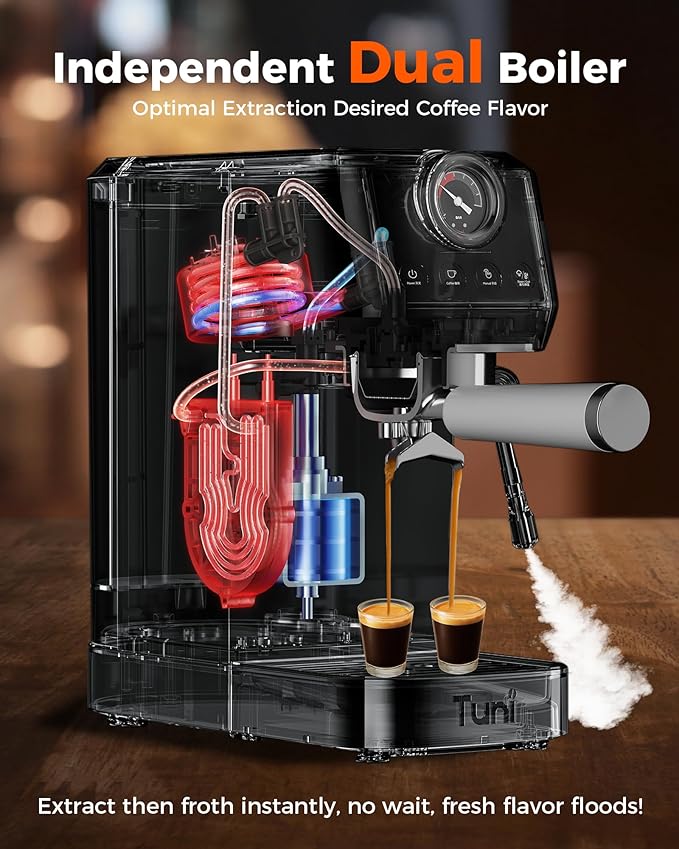 Tuni [𝑼𝒑𝒈𝒓𝒂𝒅𝒆] E2 58mm Dual Boiler Espresso Machine, 20 Bar UKLA Pump Espresso Maker with PID NTC System, Commercial Grade Stainless Steel Semi-automatic Coffee Machine, for Coffee Lovers