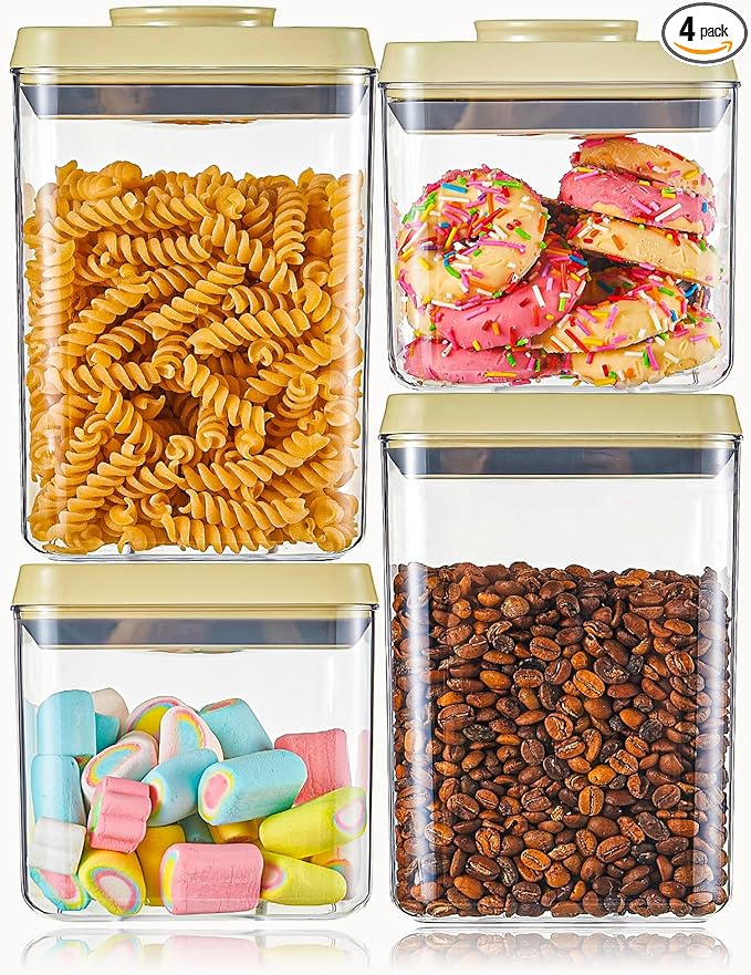 Airtight Food Storage Containers with Pop Top Lids, 4 Pcs BPA Free Plastic Dry Food Canisters for Kitchen Pantry Organization Cereal Flour and Sugar, (1.54qt+0.9qt)*2