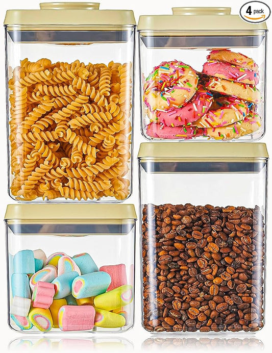 Airtight Food Storage Containers with Pop Top Lids, 4 Pcs BPA Free Plastic Dry Food Canisters for Kitchen Pantry Organization Cereal Flour and Sugar, (1.54qt+0.9qt)*2
