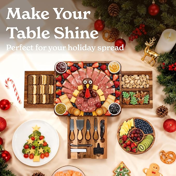 SMIRLY Charcuterie Boards Set, Large Cheese Board Set, Natural Walnut Wood Charcuterie Tray with Accessories - Housewarming Gifts New Home, Wedding & Bridal Shower Gifts for Women, Couples