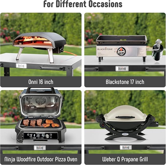 36''x 24'' Large Movable Pizza Oven Table for Outdoor, 304 Stainless Steel Grill Cart with Wheels, 3-Shelf Outdoor Kitchen Prep Table Pizza Oven Stand on Wheels for Pizza Oven& Griddle