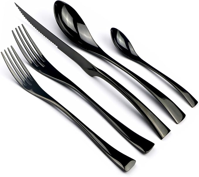 5-Piece 18/10 Stainless Steel Serrated Steak Knife Flatware Set, Mirror Polishing Black, Service for 1