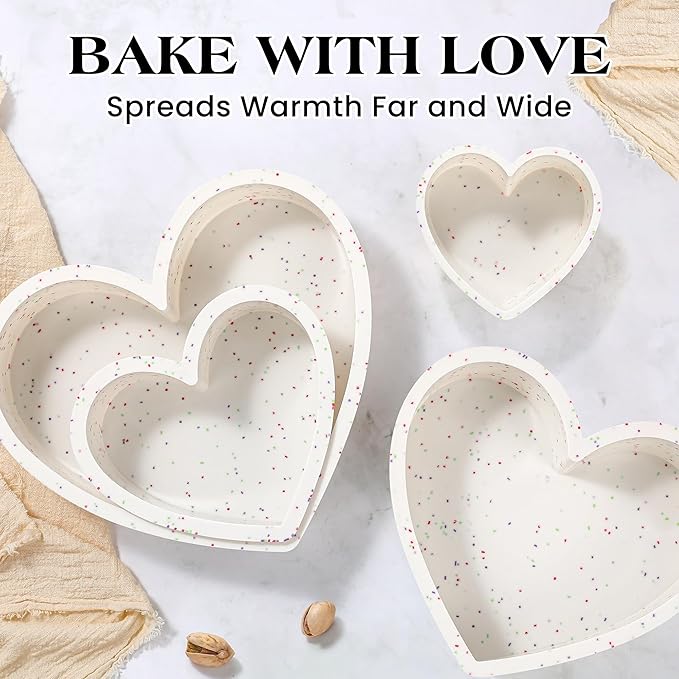 8 Inch Silicone Heart Shaped Cake Pans Small Heart Cake Pan Set Nonstick Silicone Heart Molds for Baking (2 Pcs, Cream)