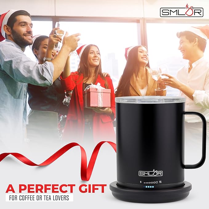 SMLDR Pro Heated Mug, 14 oz Smart Coffee Mug, Self-Heating, Adjustable Temperature, Battery Powered, Great for Coffee & Tea, Excellent Gift (Black)