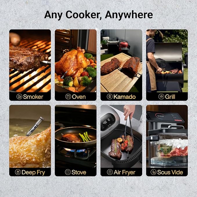 Typhur Sync Gold Wireless Meat Thermometer, Enhanced 10X Sub-1G Signal and Stability, WiFi Unlimited Range, 6 Sensors, Bluetooth Meat Thermometer for BBQ, Oven, Smoker, Grill, Air Fryer, Orange, Gen2