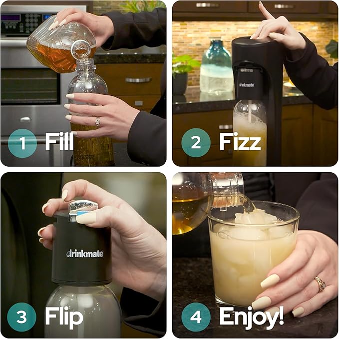 Drinkmate OmniFizz Sparkling Beverage Maker CO2 Bundle - Sparkling Water/Soda Streaming Machine That Carbonates Any Drink - Includes 4 CO2 Cylinders, 1 Carbonation Bottle, 1 Fizz Infuser - Arctic Blue