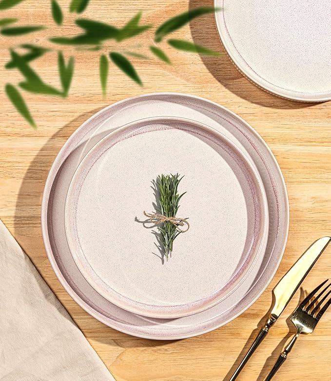 TheTerra Ceramic Dinnerware Sets for 6, 18 Pieces Porcelain Lightweight Speckled Plates and Bowls Sets, Scratch Resistant Dish Set, Oven & Microwave & Dishwasher Safe, Primrose Pink