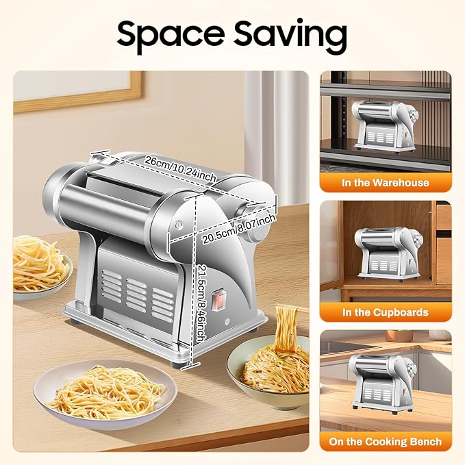 Electric Pasta Maker Machine 135W Electric Noodle Maker, Adjustable Thickness 1.5mm/4mm, 110V Automatic Dough Sheeter Dough Roller, for Home Family Use, Only Making Flat Noodles