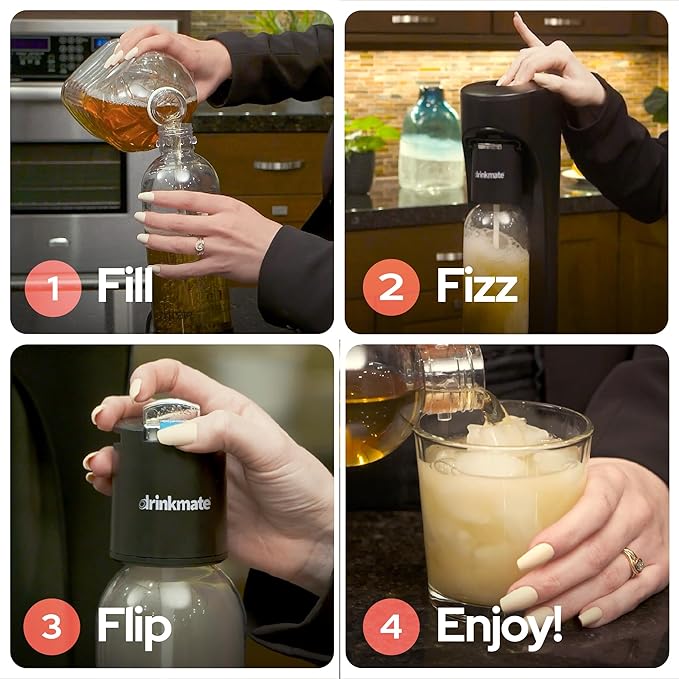 Drinkmate OmniFizz Sparkling Beverage Maker CO2 Bundle - Sparkling Water/Soda Streaming Machine That Carbonates Any Drink - Includes 4 CO2 Cylinders,1 Carbonation Bottle,1 Fizz Infuser - Classic White