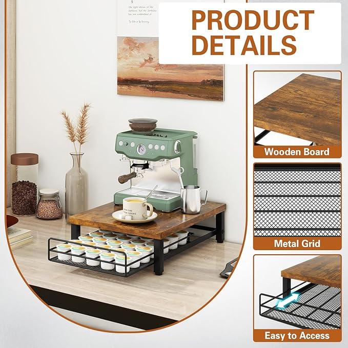 IBUYKE Wooden Coffee Pod Holder for K-Cup, 35 Capacity Capsule Pods Storage,Mullti Coffee Pod Drawer,Home Kitchen Counter Coffee Bar Station Organizer,Brown TCJ001H