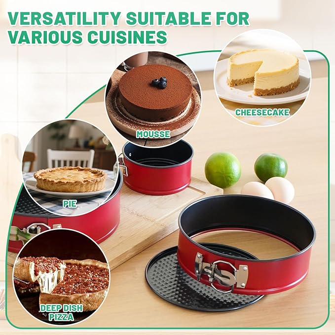 Springform Cake Pan Set,Non-Stick Springform Pans Set of 3(4, 7, 9 inches),Leak-Proof Round Cake Pans with Removable Bottom for Baking Cake Pie Pizza and Quiches (Red3)