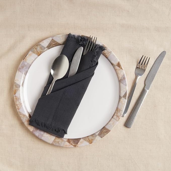 ACCENTHOME Grey Cotton Linen Napkin Set of 12 18x18 inch Dinner Napkins - Washable Soft Premium Hotel Quality Reusable Napkins Perfect Table Napkins for Family Dinners, Weddings & Everyday Use, Gray