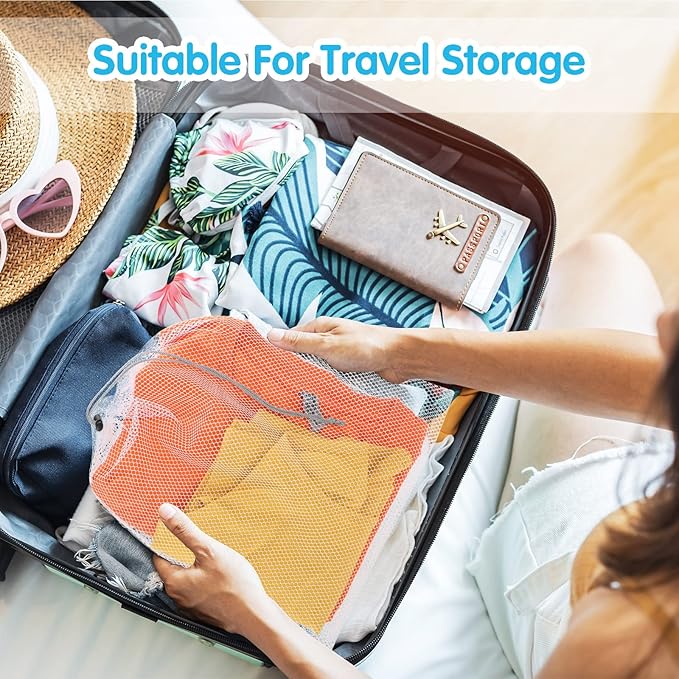 Frienda 20 Pcs Mesh Bags for Toys Storage 3 Sizes Reusable Produce Bags with Drawstring for Beach Bath Pool Toy Organizer, Fruits Vegetable Grocery Playroom Storage(Black, Gray, Blue)