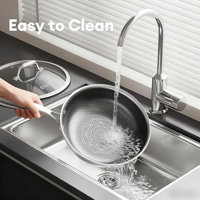 COOKER KING 11-Inch Wok with Lid, Hybird Nonstick Wok Professional Grade, Stainless Steel Woks & Stir-Fry Pans, Stay-Cool Handle, Dishwasher & Oven-Safe,Compatible with All Cooktops