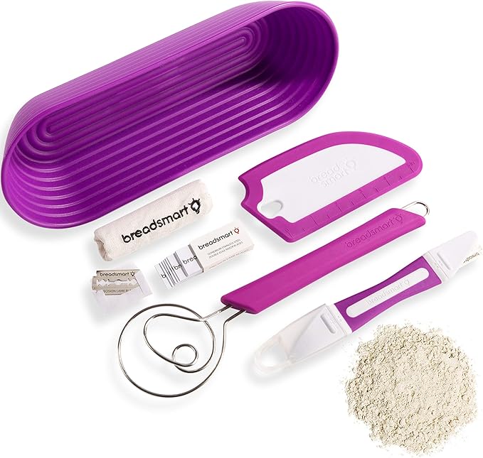 Breadsmart Artisan Bread Making Kit - 5PC Sourdough Bread Baking Supplies Set - Lame, Scraper, Whisk, Banneton Bread Proofing Basket & Cotton Liner