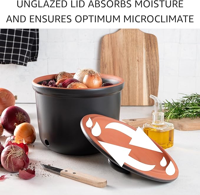 Romertopf Freshness Storage Potato Onion Garlic Clay Pot Set of 3 with Lids - Black