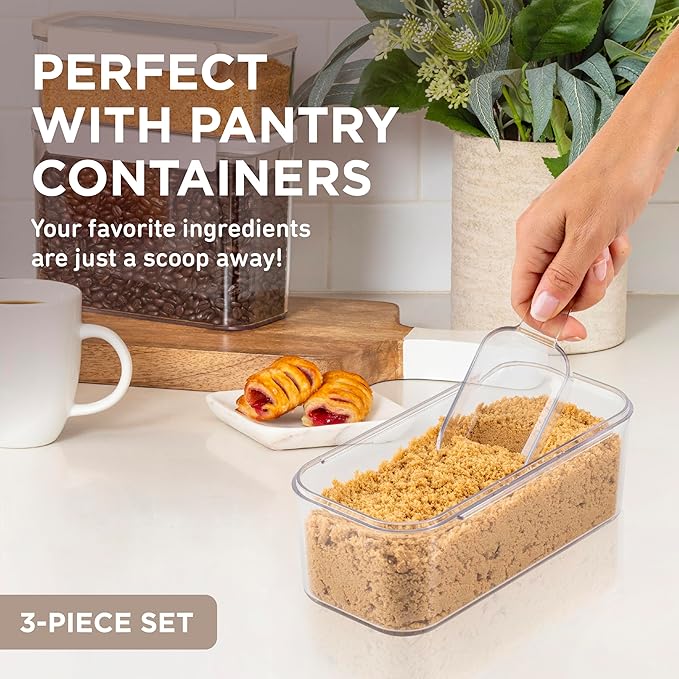Bentgo Pantry - 3-Piece All Purpose Scoop Set, 1/2 Cup (4 oz) Spoon, Clear & Lightweight, Ideal for Scooping Flour, Sugar, Coffee, Candy, & More for Kitchen and Pantry Containers (Clear)