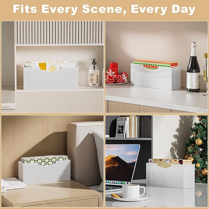 HELPLEX White Acrylic Guest Towel & Napkin Holder - Waterproof Splash-Proof Vertical Design for Bathroom, Kitchen, Dining Table - Home Hotel Office Organizer (2-Pack)