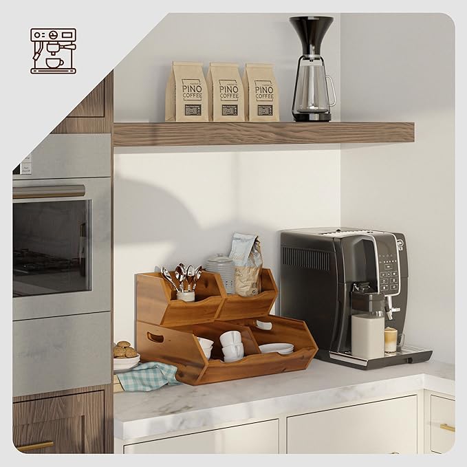 HOLANA Onion and Potato Storage Bins - Acacia Wood Pantry Baskets Organization and Storage - Wooden Stackable Baskets for Bread, Fruit, Vegetable - Onion Basket for Kitchen Counter (Patent Pending)