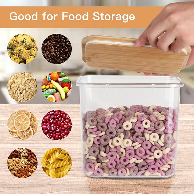 Large Capacity Plastic Food Storage Containers with Bamboo Lid - Moisture-proof Sealing Box Jars with Wooden Lids for Kitchen Storage (40 OZ+60 OZ+108 OZ- XS+S+M)