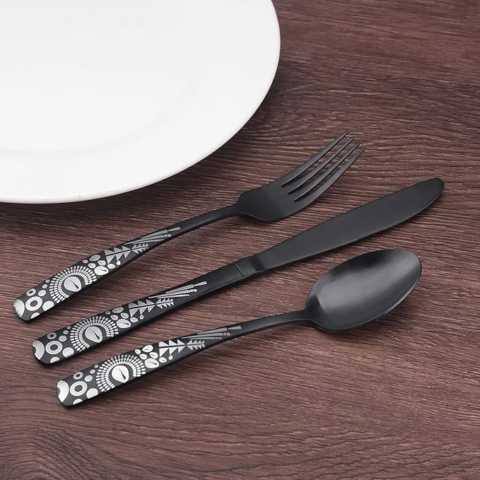 Matte Black Silverware Set, Bysta 20-Piece Stainless Steel Flatware Set, Kitchen Utensil Set Service for 4, Tableware Cutlery Set for Home and Restaurant, Satin Finish, Dishwasher Safe