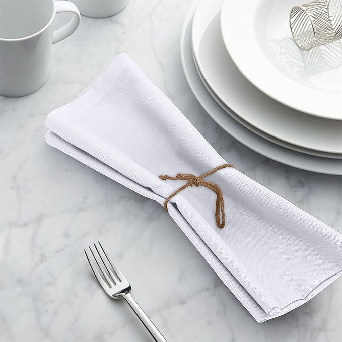 Ruvanti Cloth Napkins Set of 12, 18x18 Inches, 100% Cotton, Washable, Soft & Absorbent, Perfect for Wedding, Christmas, ‎Thanksgiving Dinners - White