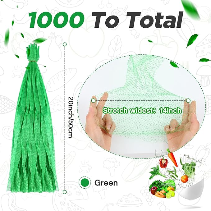 Windyun 1000 Pcs 20 Inch Mesh Produce Bags Reusable Nylon Netting Bulk, Fits Storage Egg Vegetable Seafood Fruits Grocery Bags (Green)