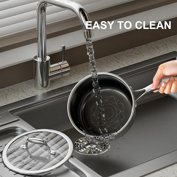 COOKER KING 2 Quart Stainless Steel Saucepan, Nonstick Sauce Pan, Ceramic Suce Pot with Tempered Glass Lid, Induction Pot Compatible with All Cooktops, Dishwasher & Oven Safe(PFAS/PFOA/PTFE Free)