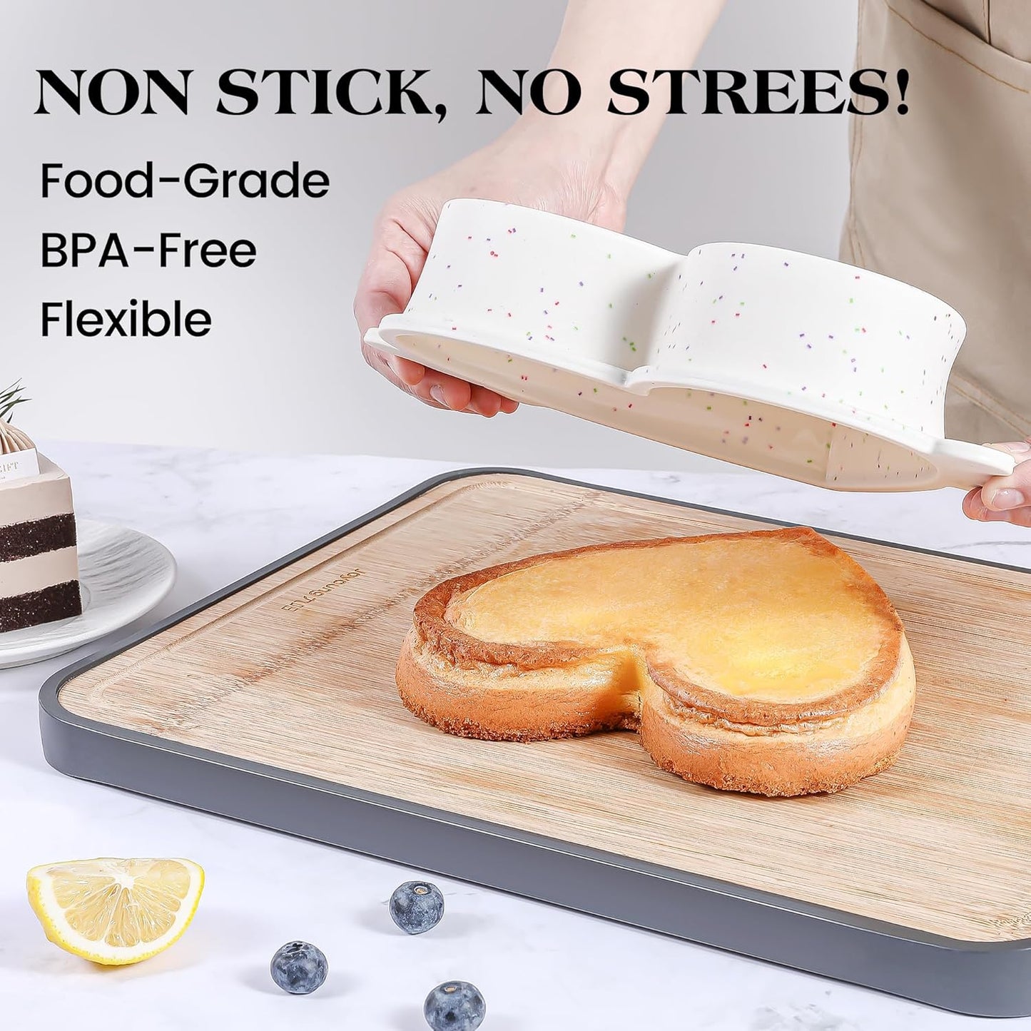 8 Inch Heart Shaped Cake Pans with Metal Reinforced Frame Nonstick Silicone Heart Cake Molds for Baking Set of 2 (Cream)