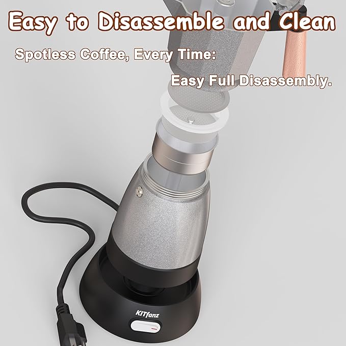 Electric Espresso Coffee Maker, Italian Coffee Pot, Electric Moka Pot, Cuban Coffee Maker, Portable Cafeteras Electricas Espresso Makers with Detachable Base 3 or 6 Cup (Bright Silver)