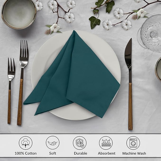 Ruvanti Cloth Napkins Set of 6, 18x18 Inches, 100% Cotton, Washable, Soft & Absorbent, Perfect for Wedding, Christmas, ‎Thanksgiving Dinners - Deep Teal
